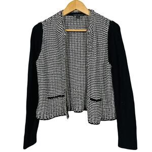 Chico's Black Label Chain Link Cardigan Sweater Black White Casual Knit - 1 / M